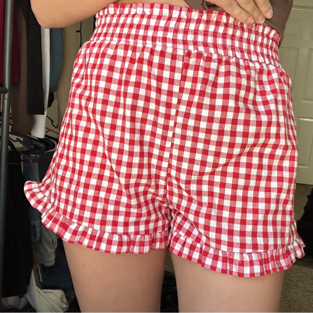 Women’s Red and White Checkered Shorts